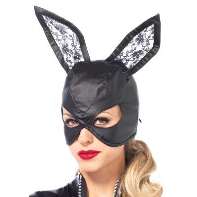 Artificial Leather Bunny Mask - Black