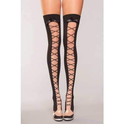 Hold Ups With Bow And Lace Up Print