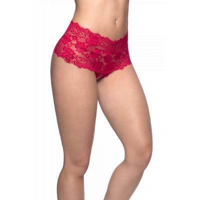 Lace Crotchless Shorts - Red