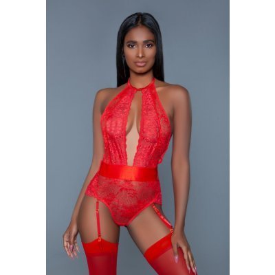 Ophelia Lace Garter Bodysuit - Red