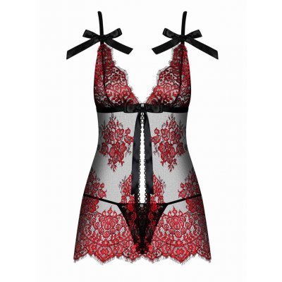 Redessia Lace Babydoll With Thong - Red/Black